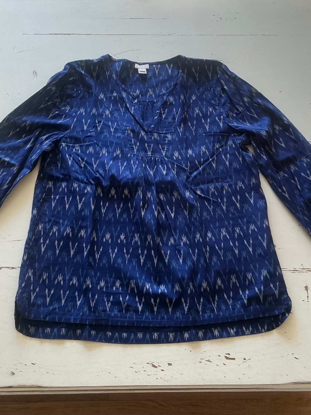 J Crew Blue Chevron print long sleeve Tunic top Medium